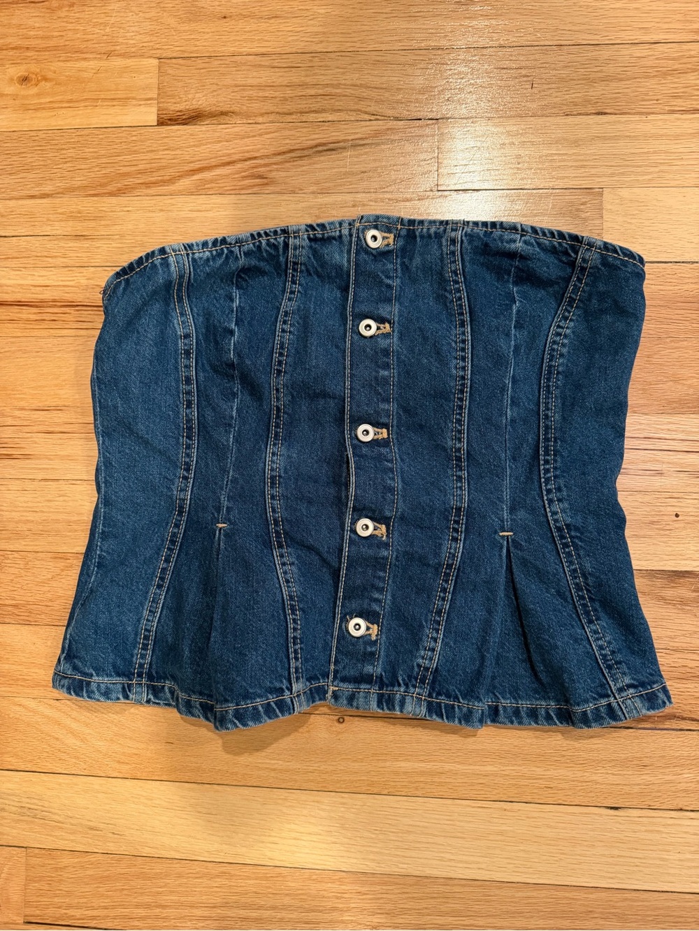 Zara Denim Button-Front Strapless Corset Top - Dark Blue